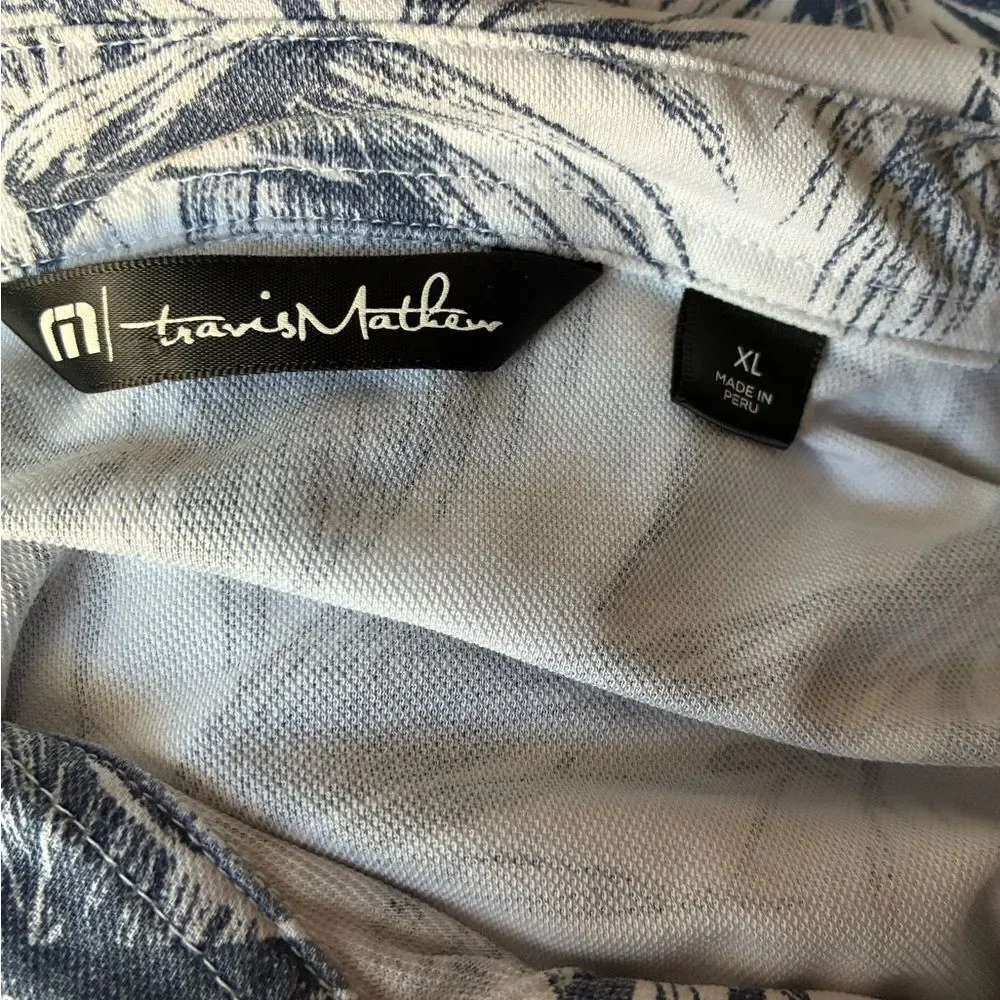 Travis Mathew Black and White Tropical Print Shirt Men’s Size XL